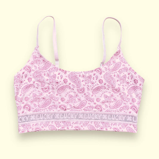 Secondhand Lucky Brand Pink Floral Logo Sports Bra, Size Large