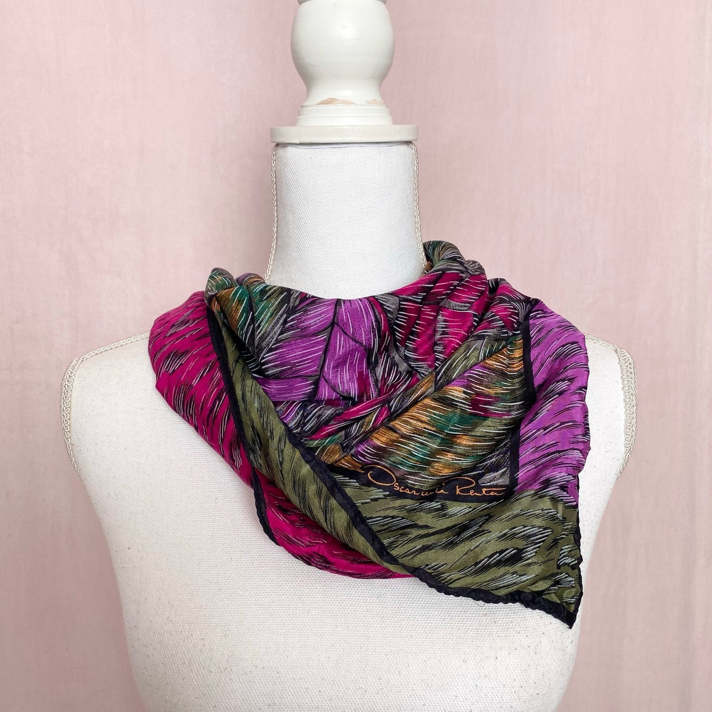 Vintage Oscar De La Renta Silk Leaf Print Scarf