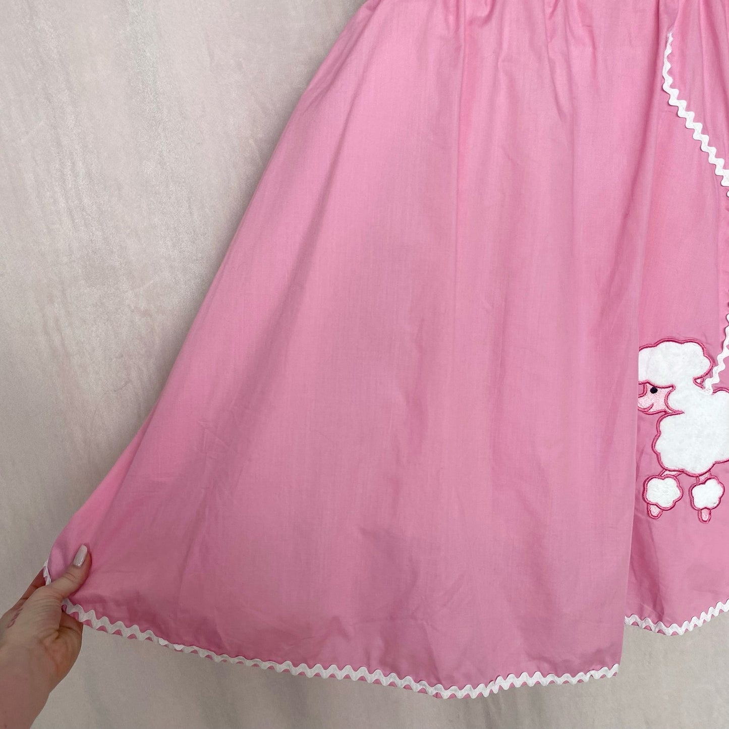 Vintage Handmade Pink Poodle Midi Skirt, Size 28"
