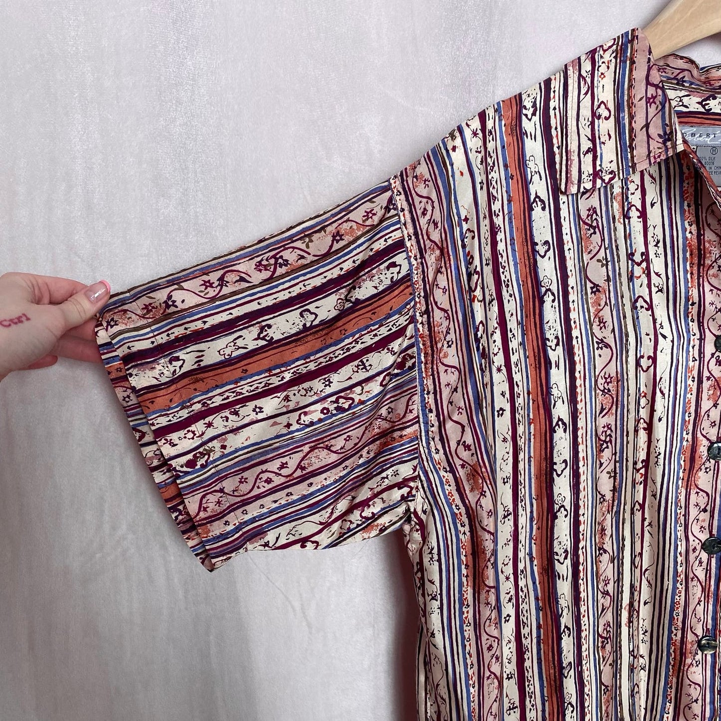 Vintage Robert Stock Silk Stripe Button Up Shirt, Size Medium