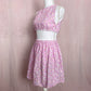 Upcycled Pink Floral Linen Blend Crop Top & Skirt Set, Size XS