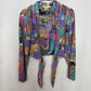 Upcycled Vintage Abstract Tie Front Crop Top, Size XS