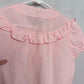 Vintage Pink Embroidered Ruffle Button Up Top, Size Small