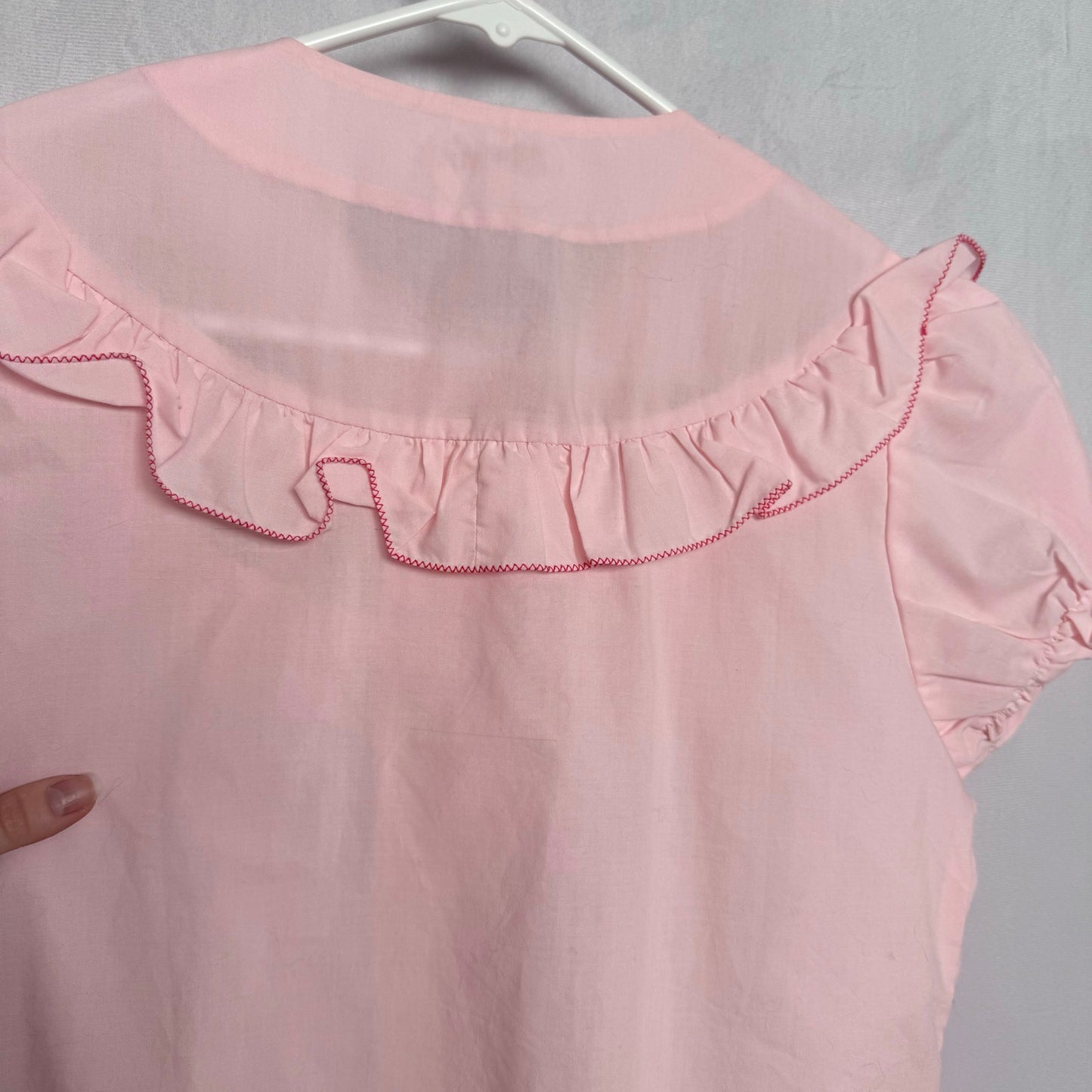 Vintage Pink Embroidered Ruffle Button Up Top, Size Small