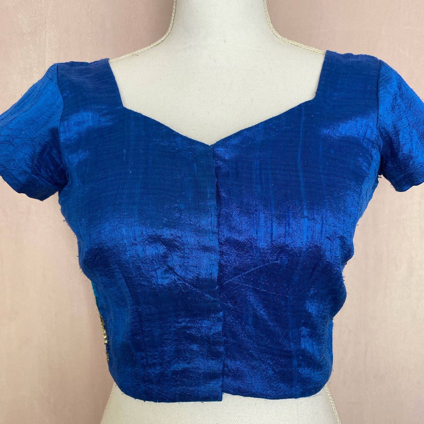 Vintage Embellished Saree Satin Crop Blouse, Size Small
