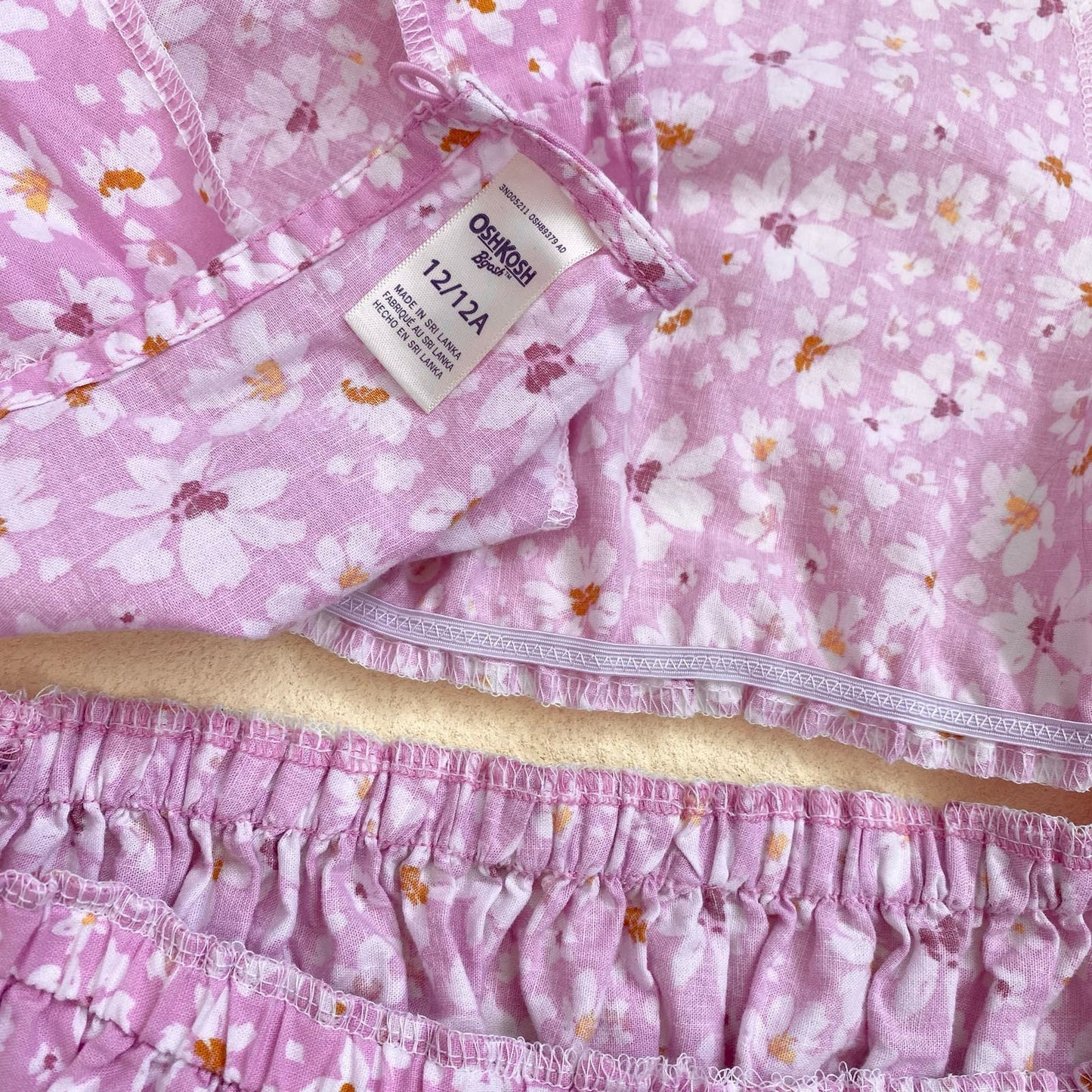 Upcycled Pink Floral Linen Blend Crop Top & Skirt Set, Size XS