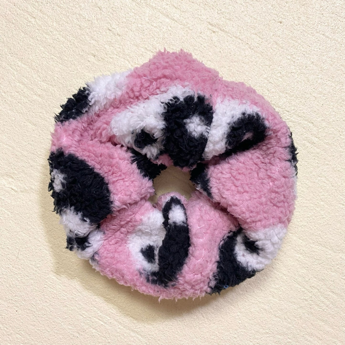 Scrap Fabric Yin-Yang Pink Teddy Jumbo Scrunchie