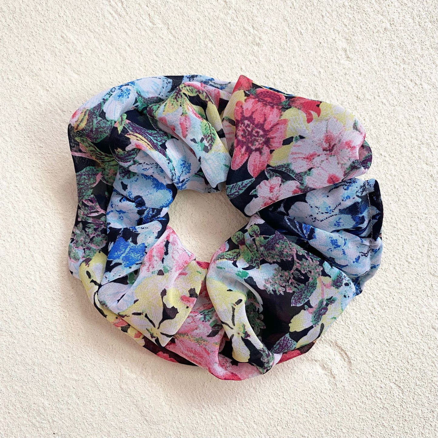 Scrap Fabric Chiffon Floral Jumbo Scrunchie