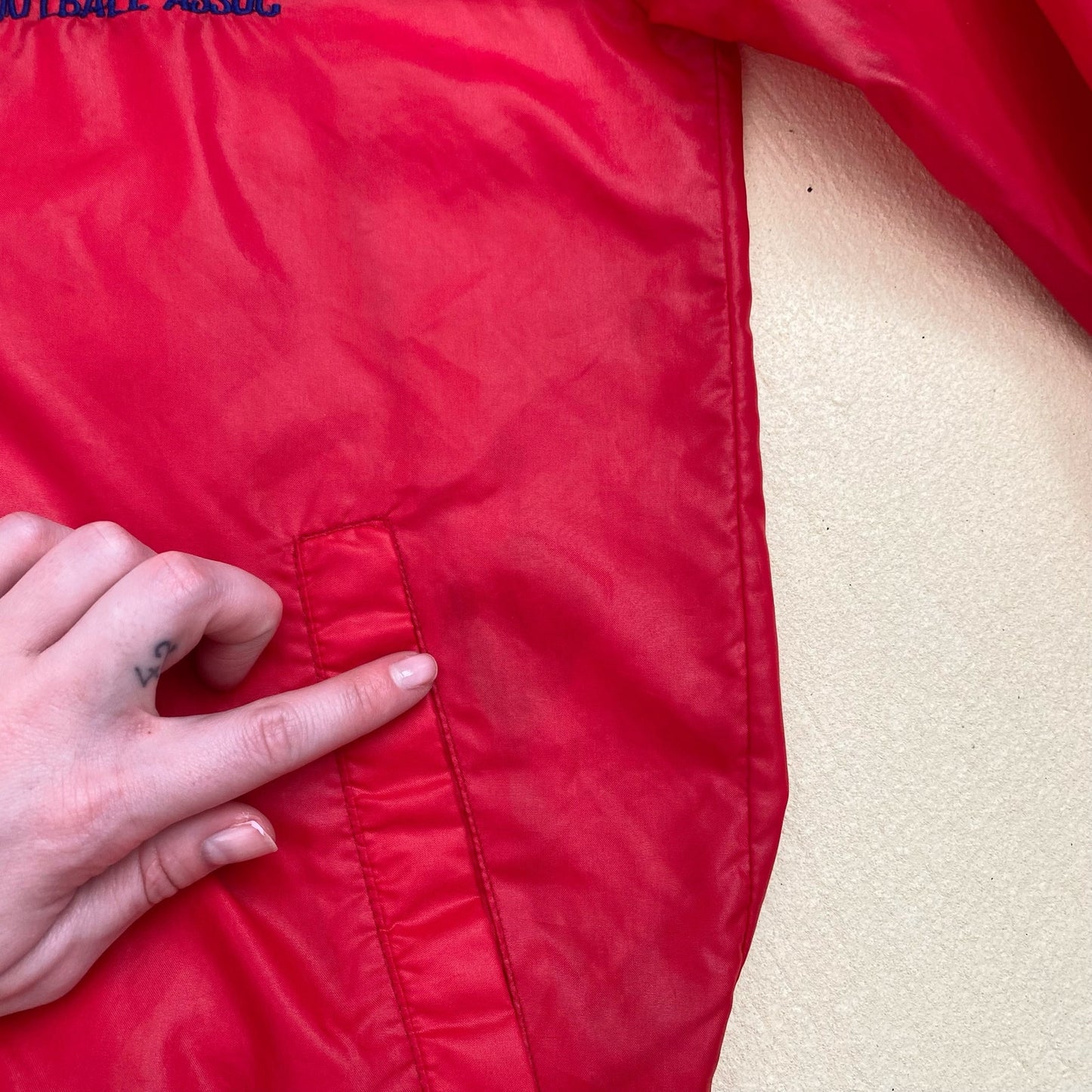 Vintage All American Football Red Zip Up Hooded Windbreaker, Size Small