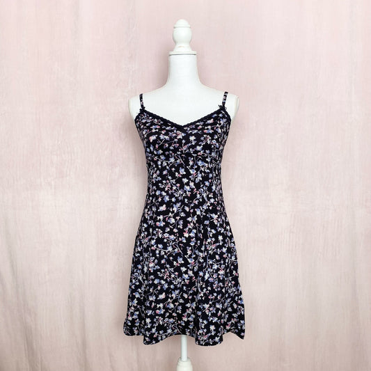 Y2K Floral Lace Trim Chemise Mini Dress, Size Medium