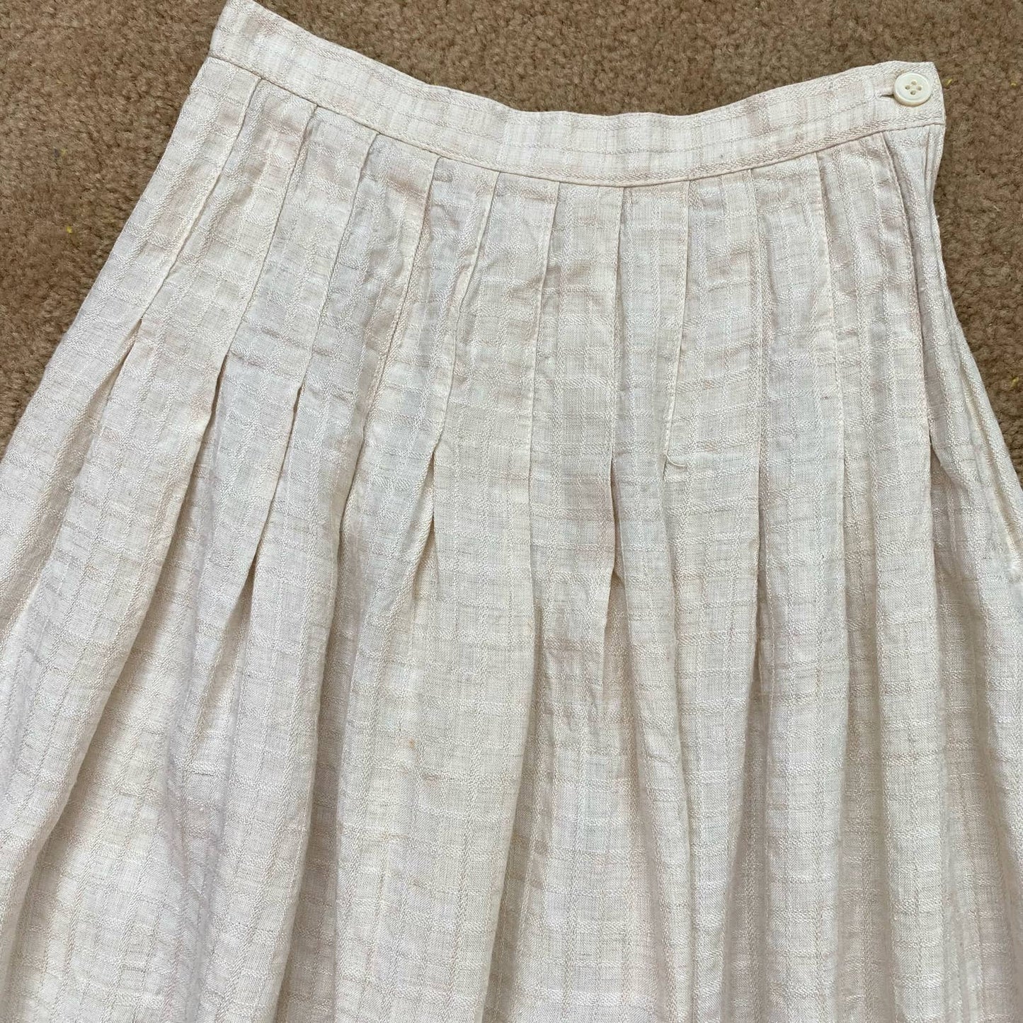 Vintage Linen Pleated A-line Midi Skirt, Size 24”
