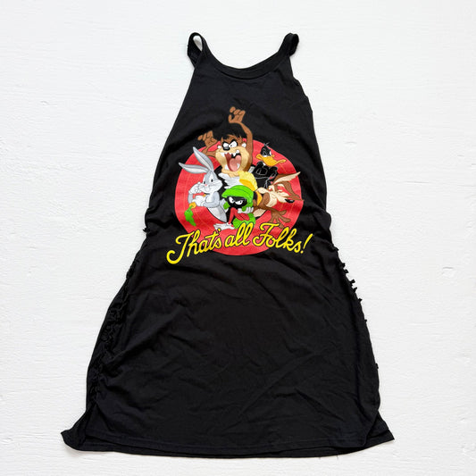 Upcycled Looney Tunes Graphic Cami Mini Tie Dress, Size S/M