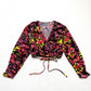 Secondhand Open Edit Satin Floral Wrap Style Crop Top XS Long Sleeve Back Tie Elastic Waist
