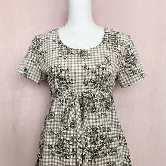 Vintage D.B.Y. Gingham Floral Tie Front Mini Dress, Size Medium
