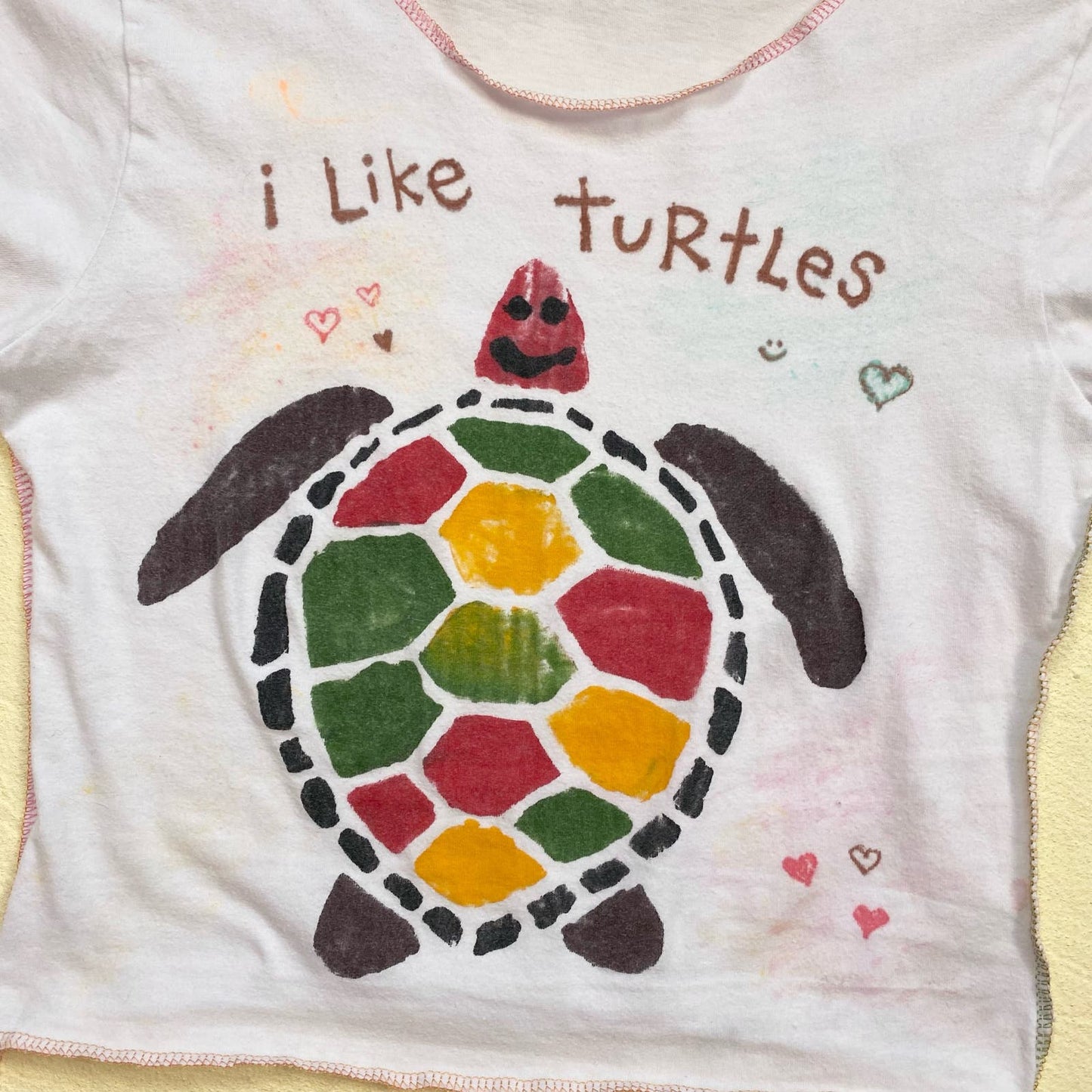 Upcycled I Like Turtles Graphic Crop Baby Tee, Size XS