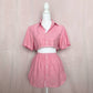 Upcycled Pink Button Front Two Piece Skirt Set, Size XS