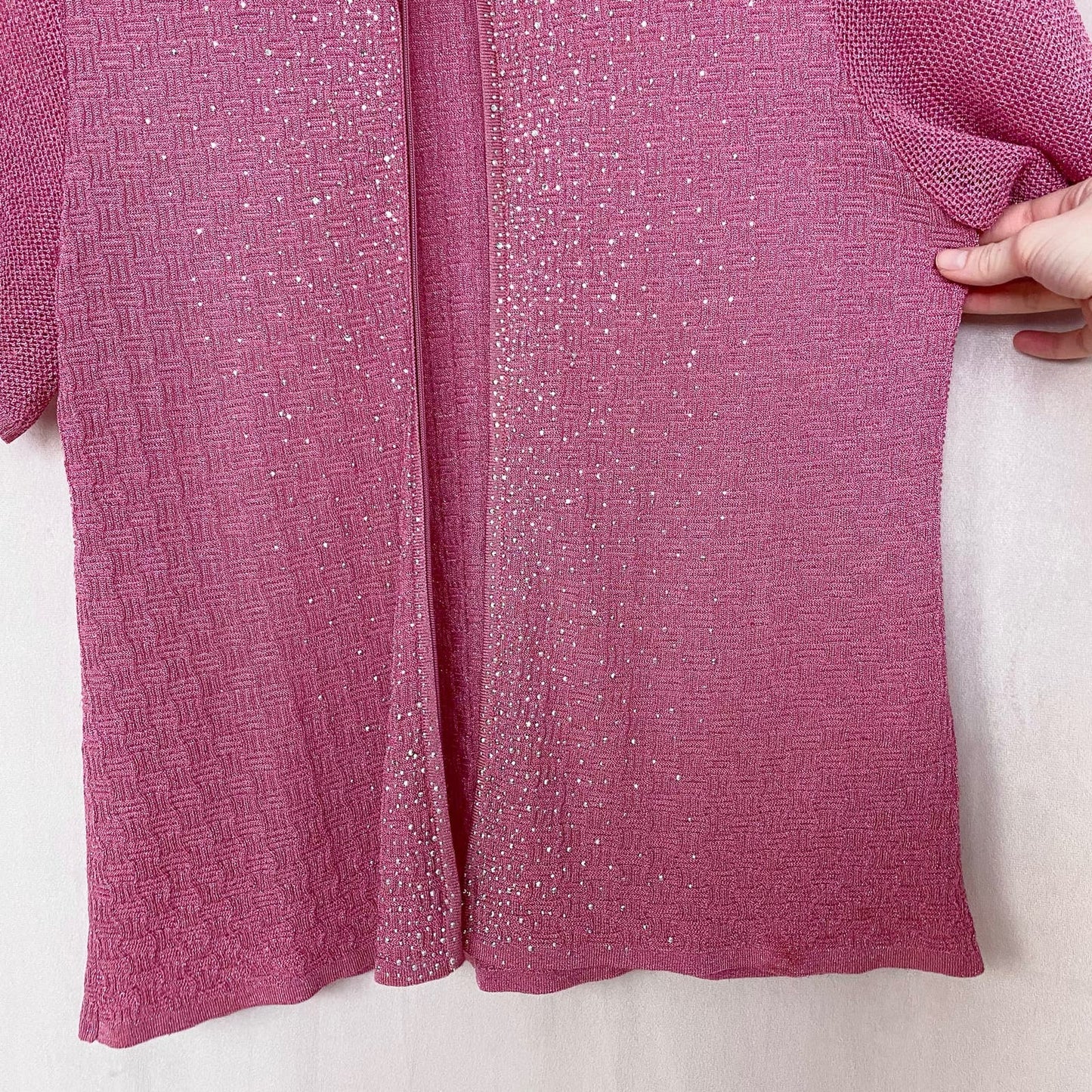 Vintage Jung Ho Jin Rhinestone Pink Mesh Short Sleeve Top