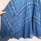 Vintage Boho Hippie Blue Tiered Asymmetrical Midi Skirt, "Free Size"