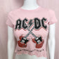 Upcycled AC/DC Graphic Asymmetrical Crop Baby Tee, Size Small