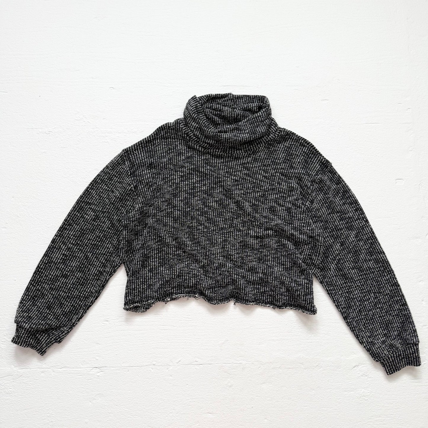 Secondhand Project Social T Knit Cropped Turtleneck Sweater Raw Hem Oversized, Size Medium