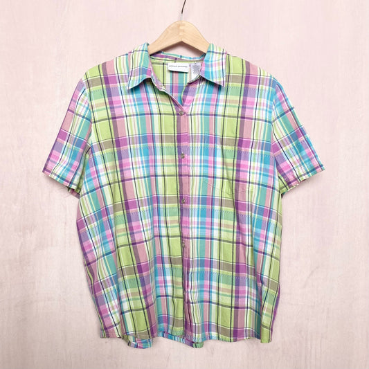 Vintage Alfred Dunner Pastel Plaid Button Down, Size 18