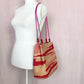 Secondhand Pink Tan Beaded Straw Tote Shoulder Bag