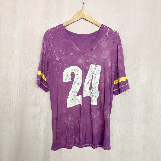 Upcycled Vintage Vikings Distressed Jersey Tee, Size Large