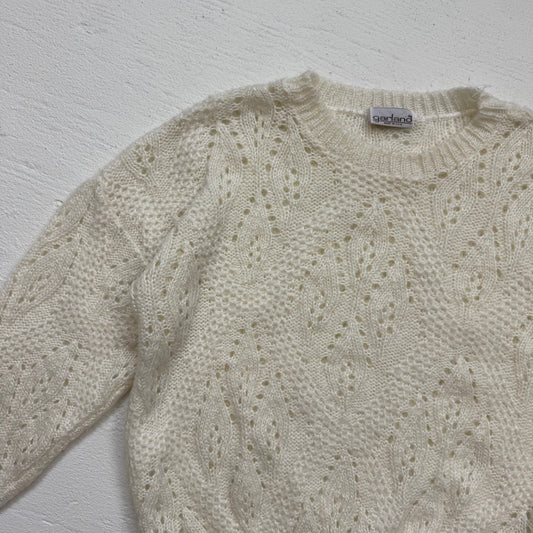 Vintage 80s/90s Garland Cream Fuzzy Open Knit Sweater, Size M/L