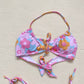 Secondhand Pink Floral Bikini & Mesh Skirt Set, Size Medium