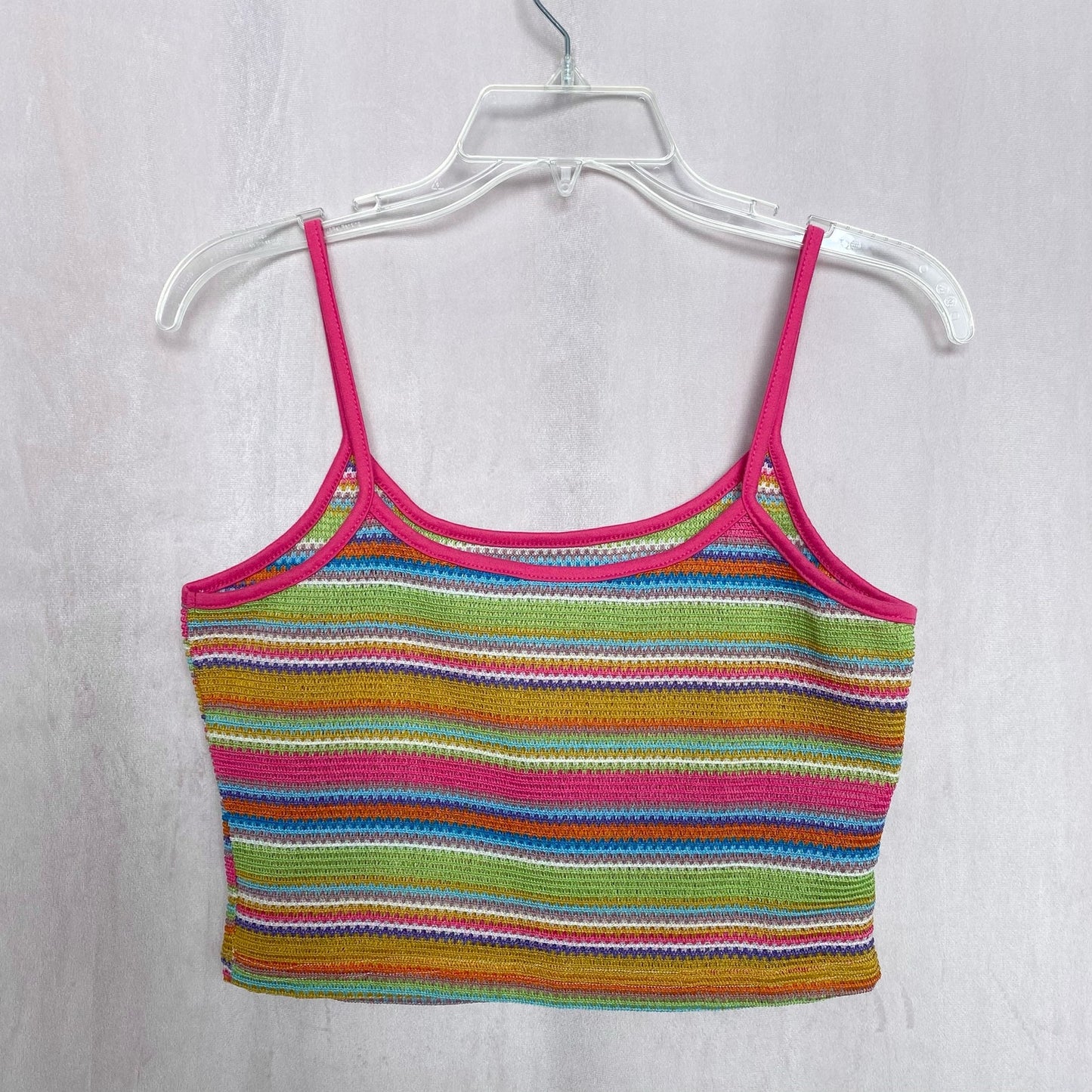 Secondhand Shein Rainbow Stripe Crochet Crop Tank Top, Size Large