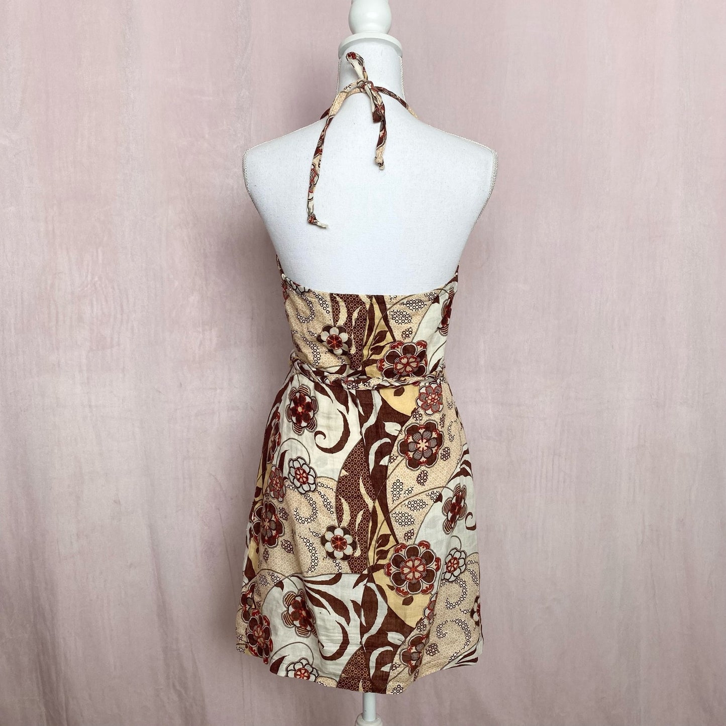 Y2K Flaxseed Floral Halter Mini Dress, Size Small