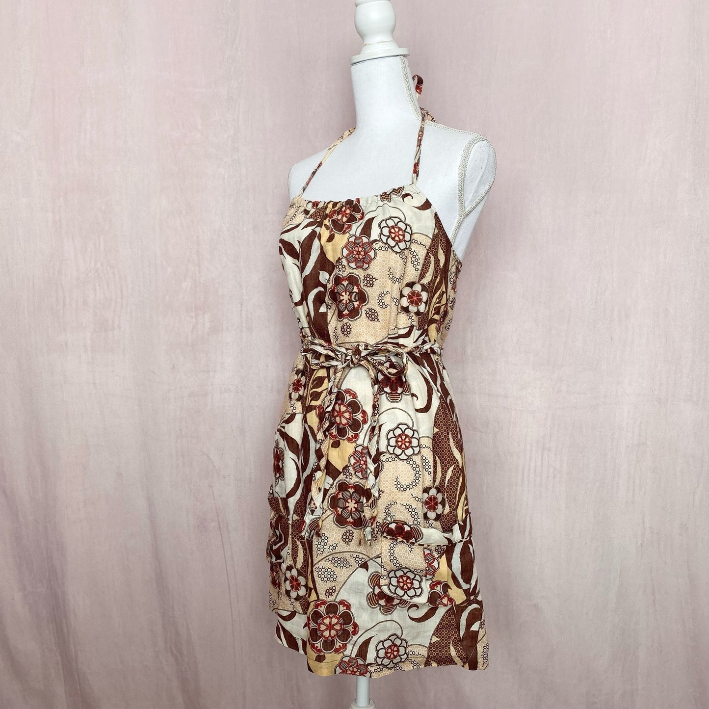 Y2K Flaxseed Floral Halter Mini Dress, Size Small