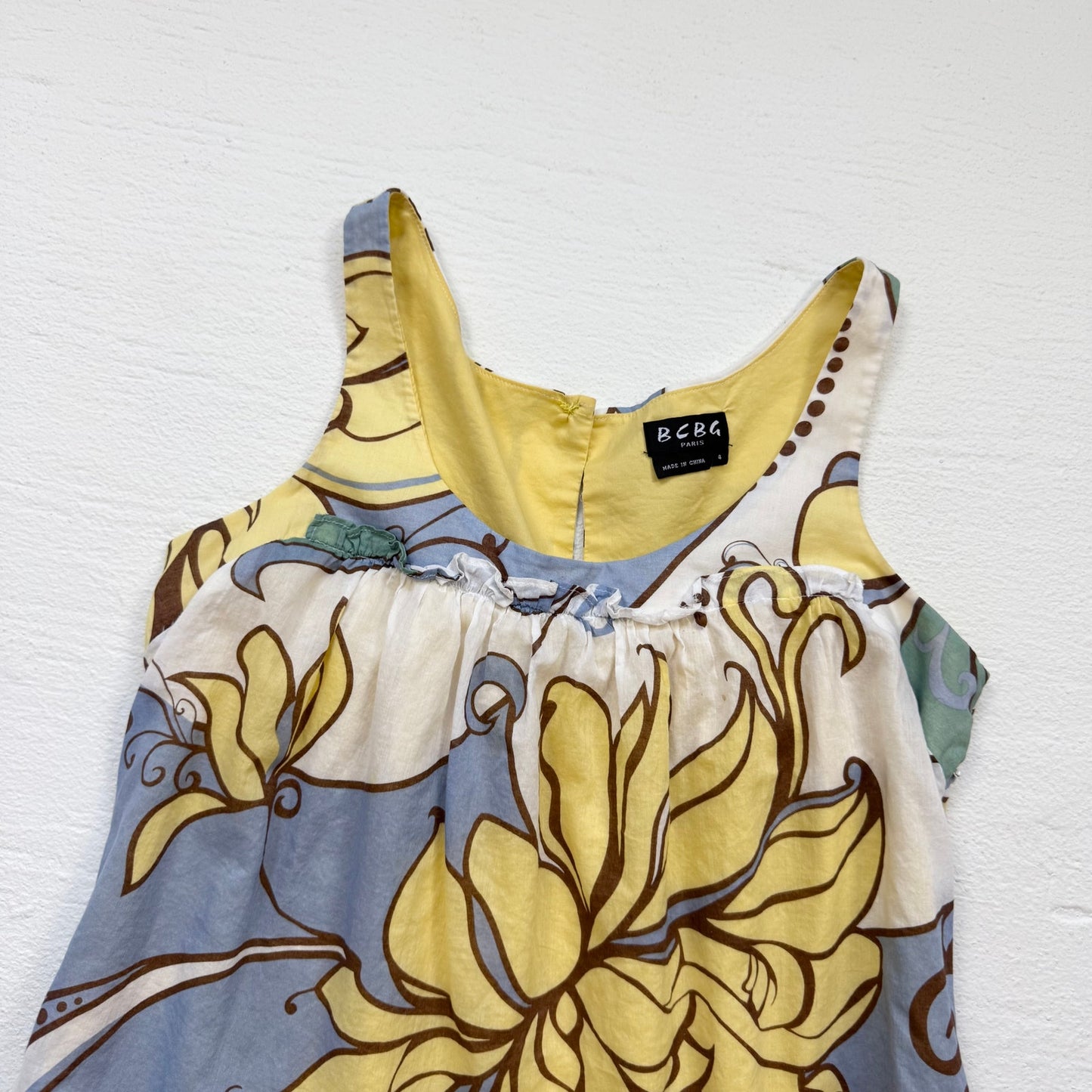 Secondhand BCBG Paris Yellow Floral Cotton Mini Dress, Size 4