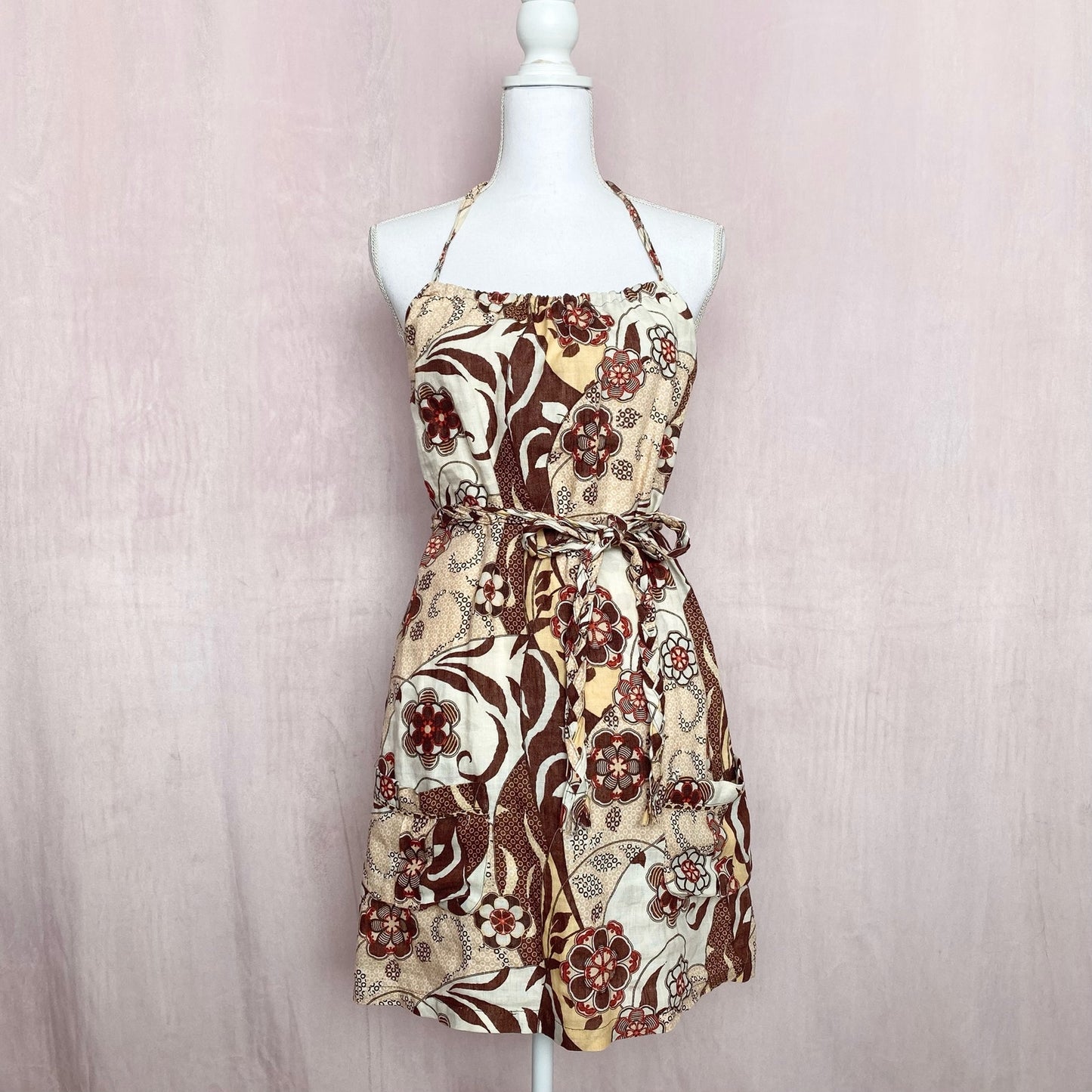 Y2K Flaxseed Floral Halter Mini Dress, Size Small
