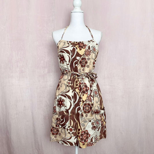 Y2K Flaxseed Floral Halter Mini Dress, Size Small