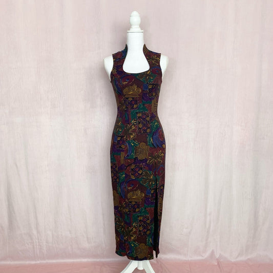 Vintage 80s La Belle Abstract Floral Midi Dress, Size Small