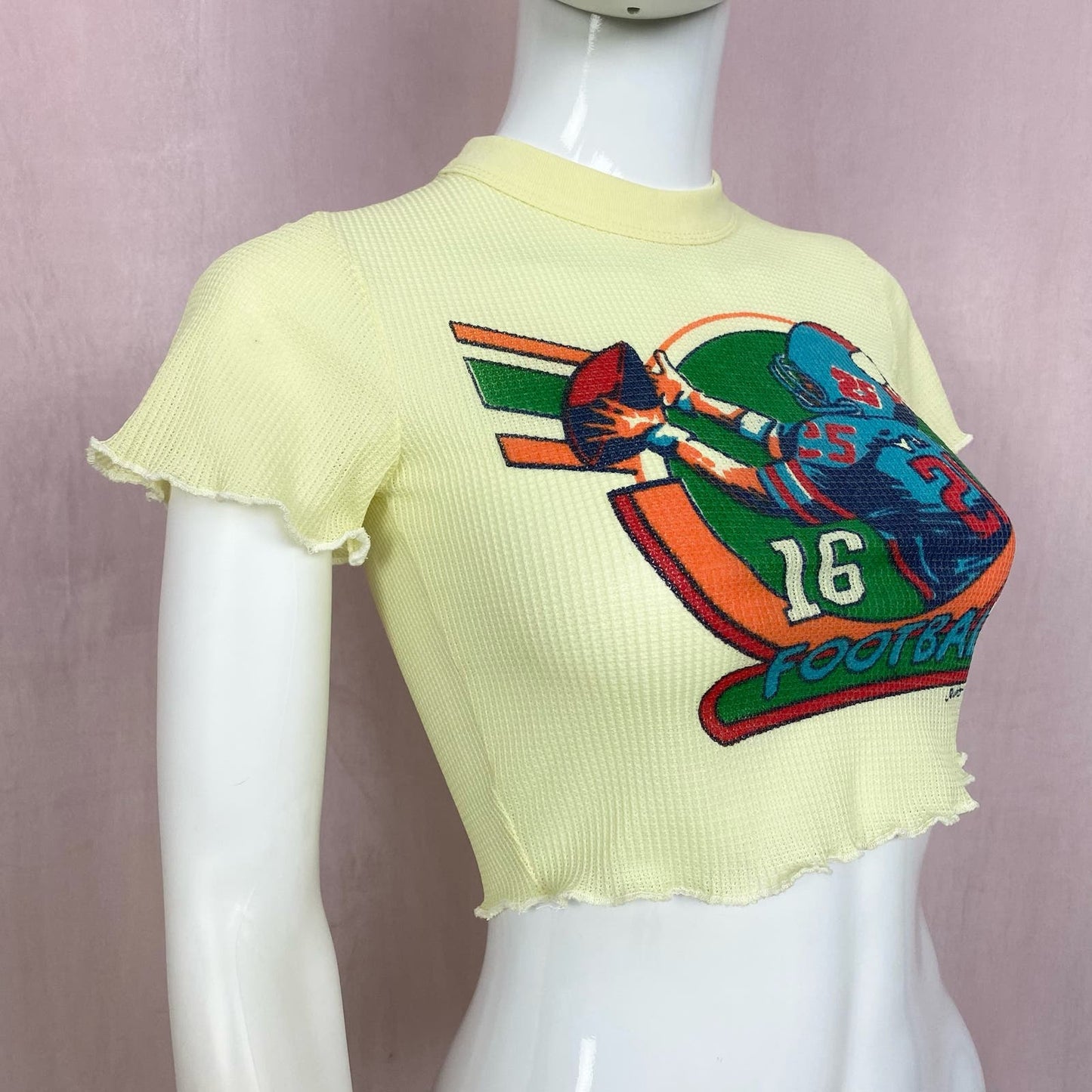 Upcycled Vintage Football Graphic Crop Baby Tee, Size XS