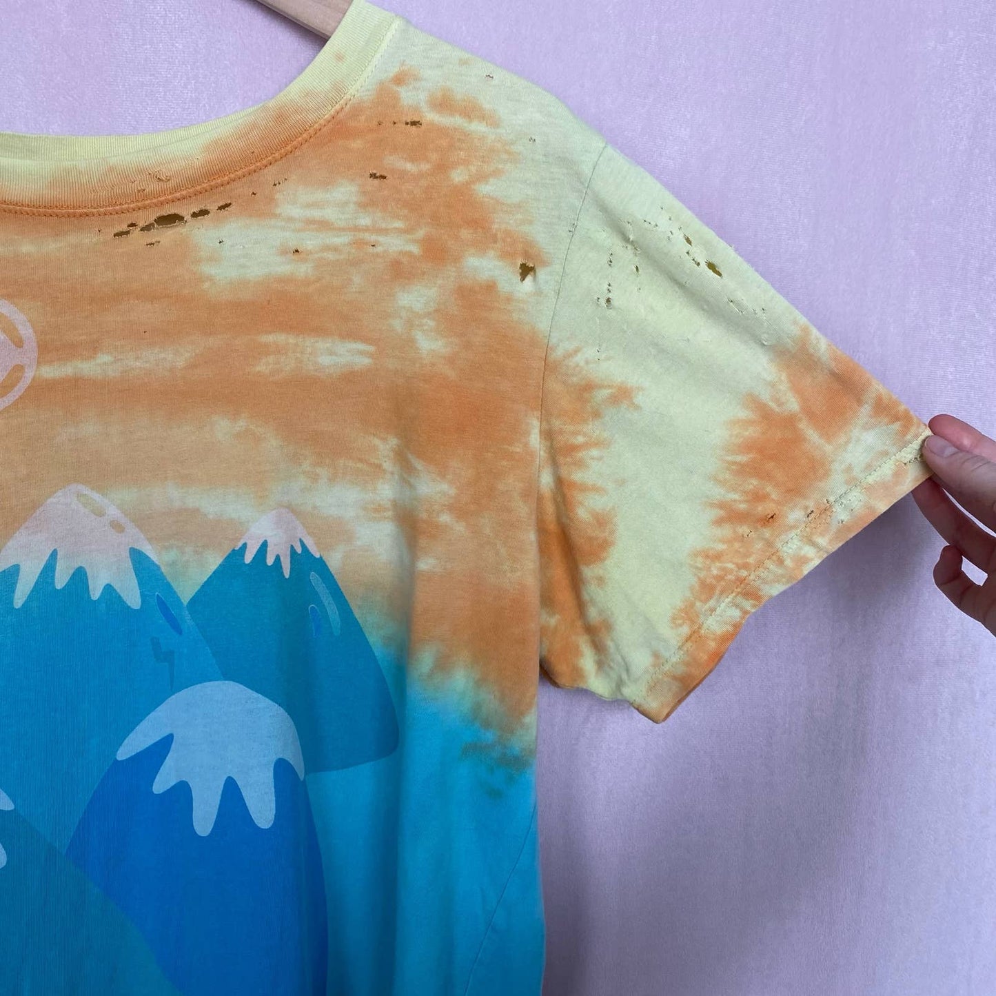 Upcycled Mokuyobi Distressed Tie Dye Mountain Tee, Size Medium