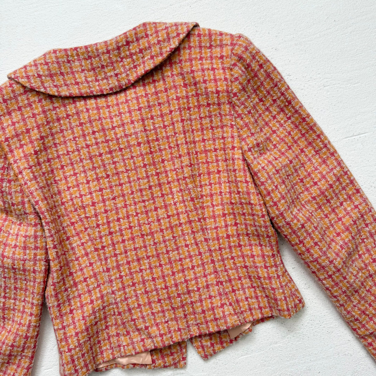 Vintage 80s/90s Boutique Orange Pink Wool Tweed Jacket, Size Small 