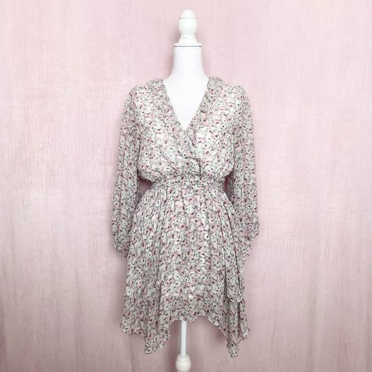 Secondhand Storia Ruffle Floral V-Neck Babydoll Mini Dress, Size Small