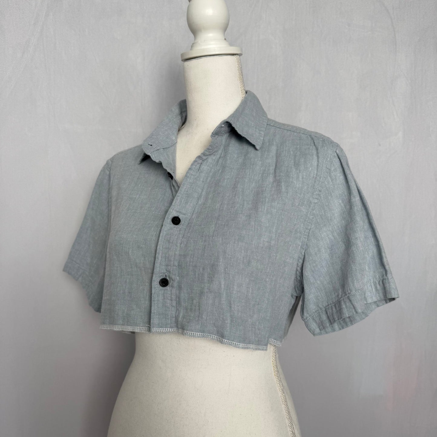 Upcycled Goodfellow & Co Cropped Linen Cotton Button Up Shirt, Size Small