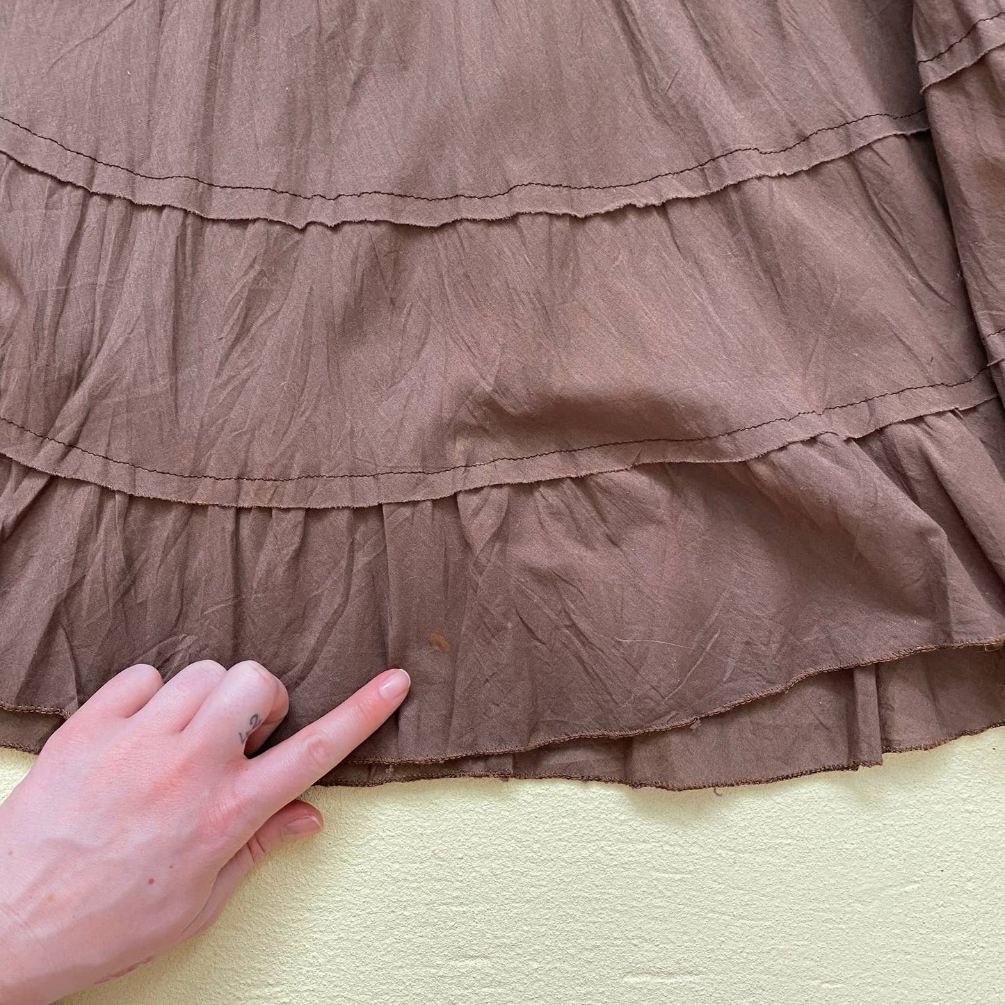 Vintage Brown Tiered Whimsigoth Midi Skirt, Size M/L
