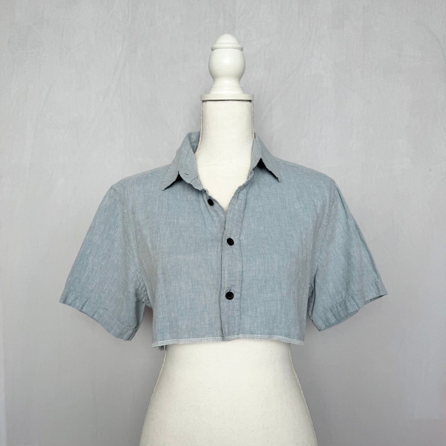 Upcycled Goodfellow & Co Cropped Linen Cotton Button Up Shirt, Size Small