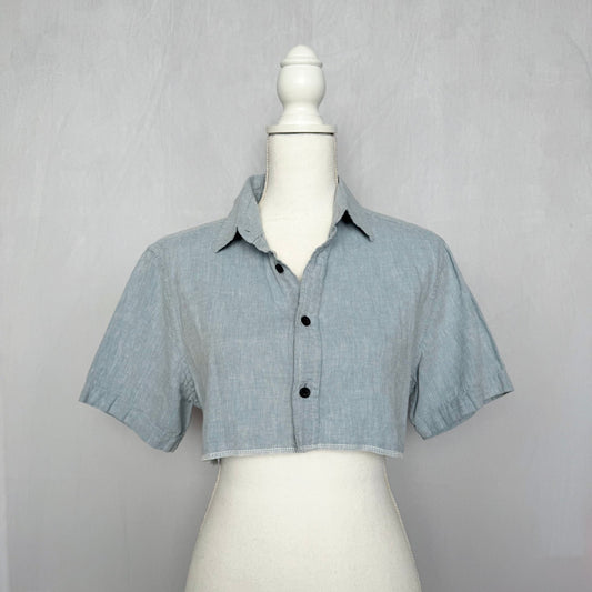 Upcycled Goodfellow & Co Cropped Linen Cotton Button Up Shirt, Size Small