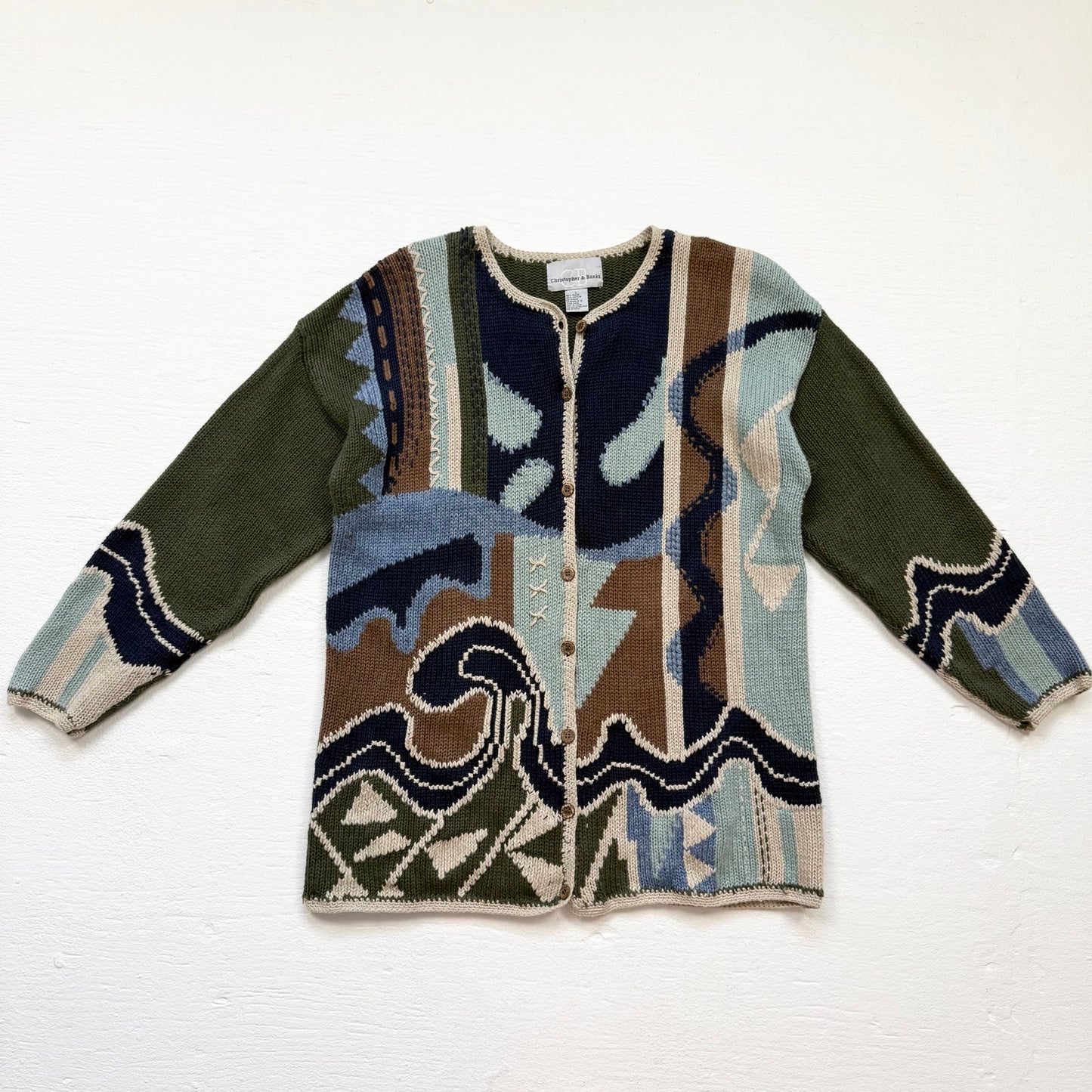Vintage 90s Christopher & Banks Abstract Knit Cardigan Sweater, Size Large