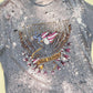 Upcycled Distressed Acid Wash USA Graphic Tee, Size Large