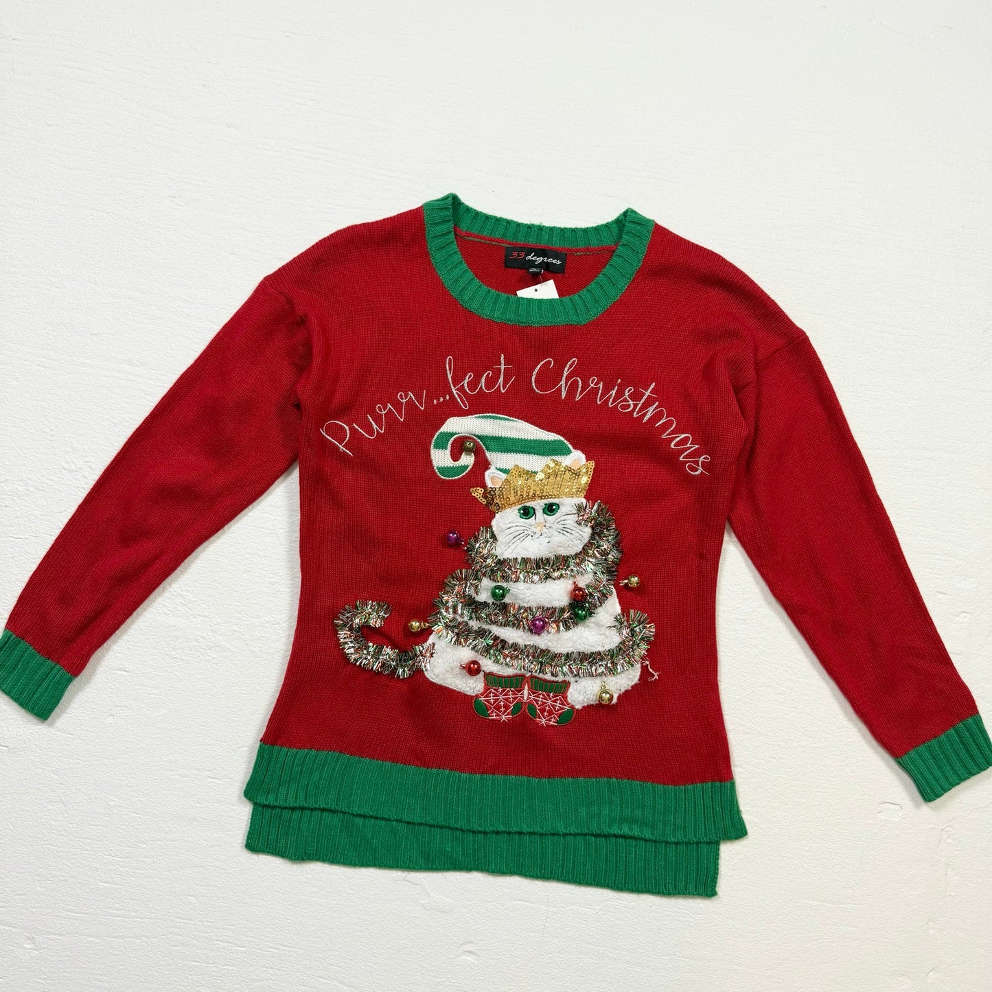 Preowned 33 Degrees Cat Ugly Christmas Sweater, Size XS