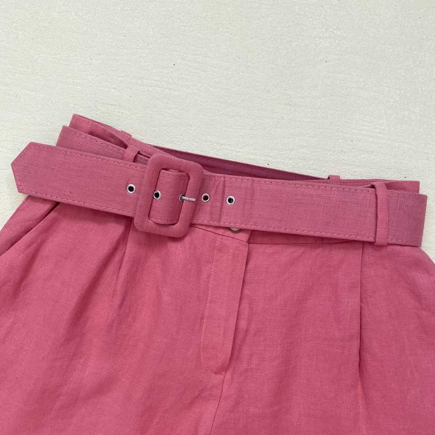 Secondhand ADL Pink Linen High Waisted Shorts With Belt, Size XS