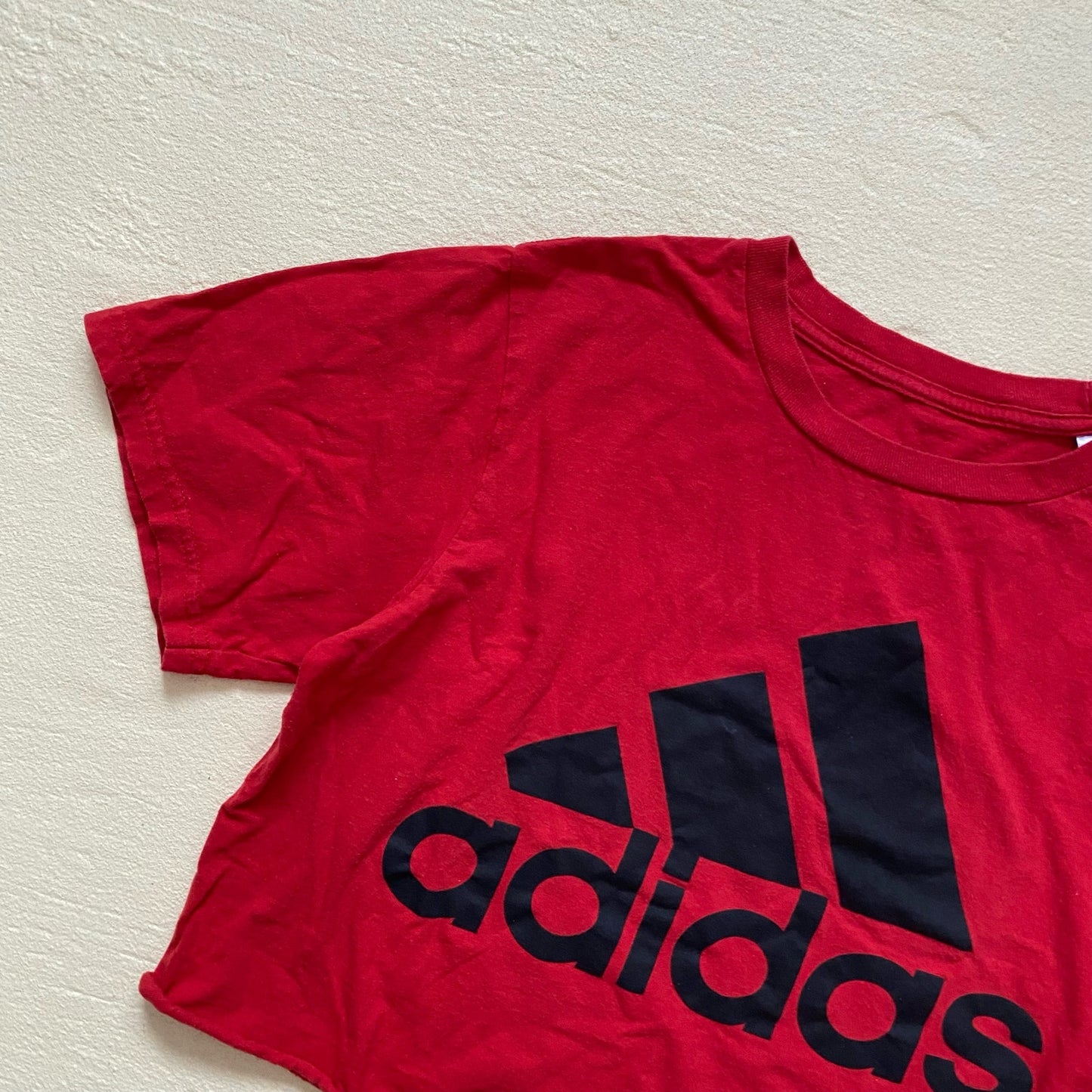 Secondhand Adidas Logo Graphic Red Crop Tee, Size Small