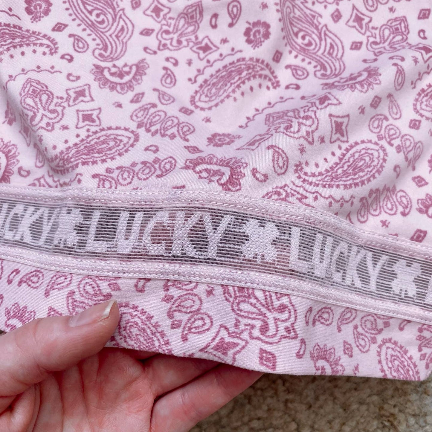 Secondhand Lucky Brand Pink Floral Logo Sports Bra, Size Large